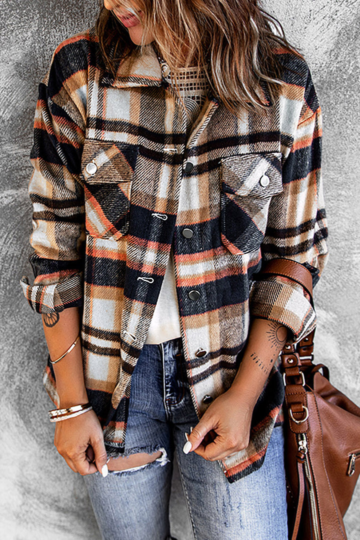 Oversized button front chest pockets in blue, front view