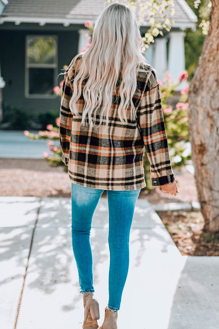 Oversized button front chest pockets in khaki, back view 2