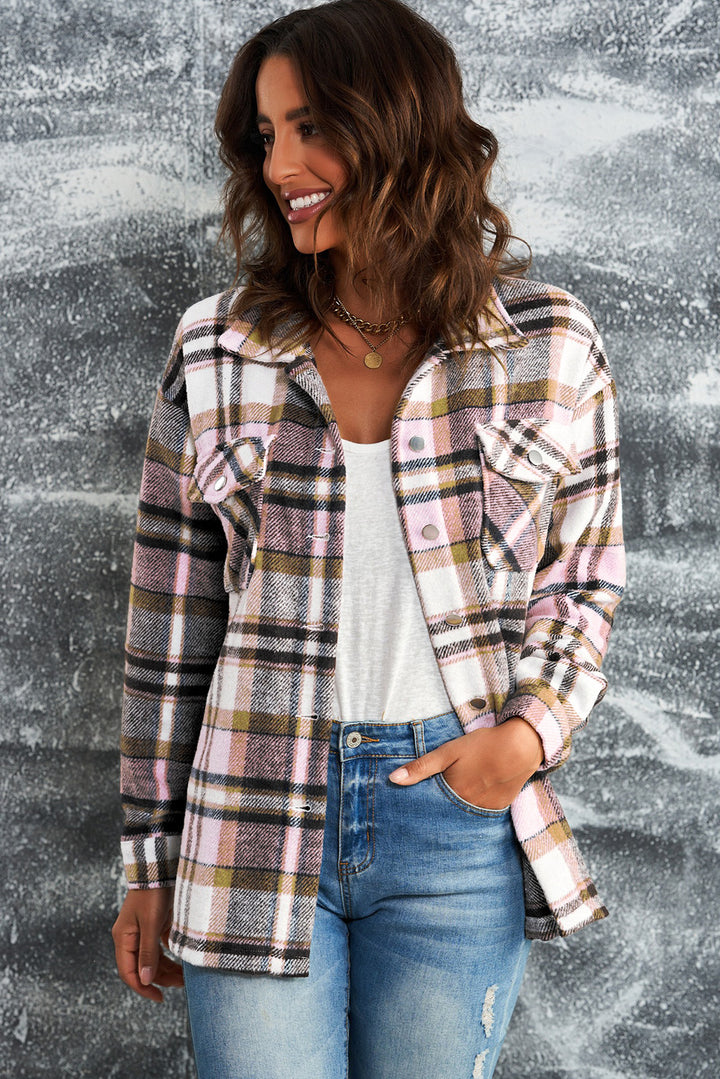 Oversized button front chest pockets in pink, front view 2
