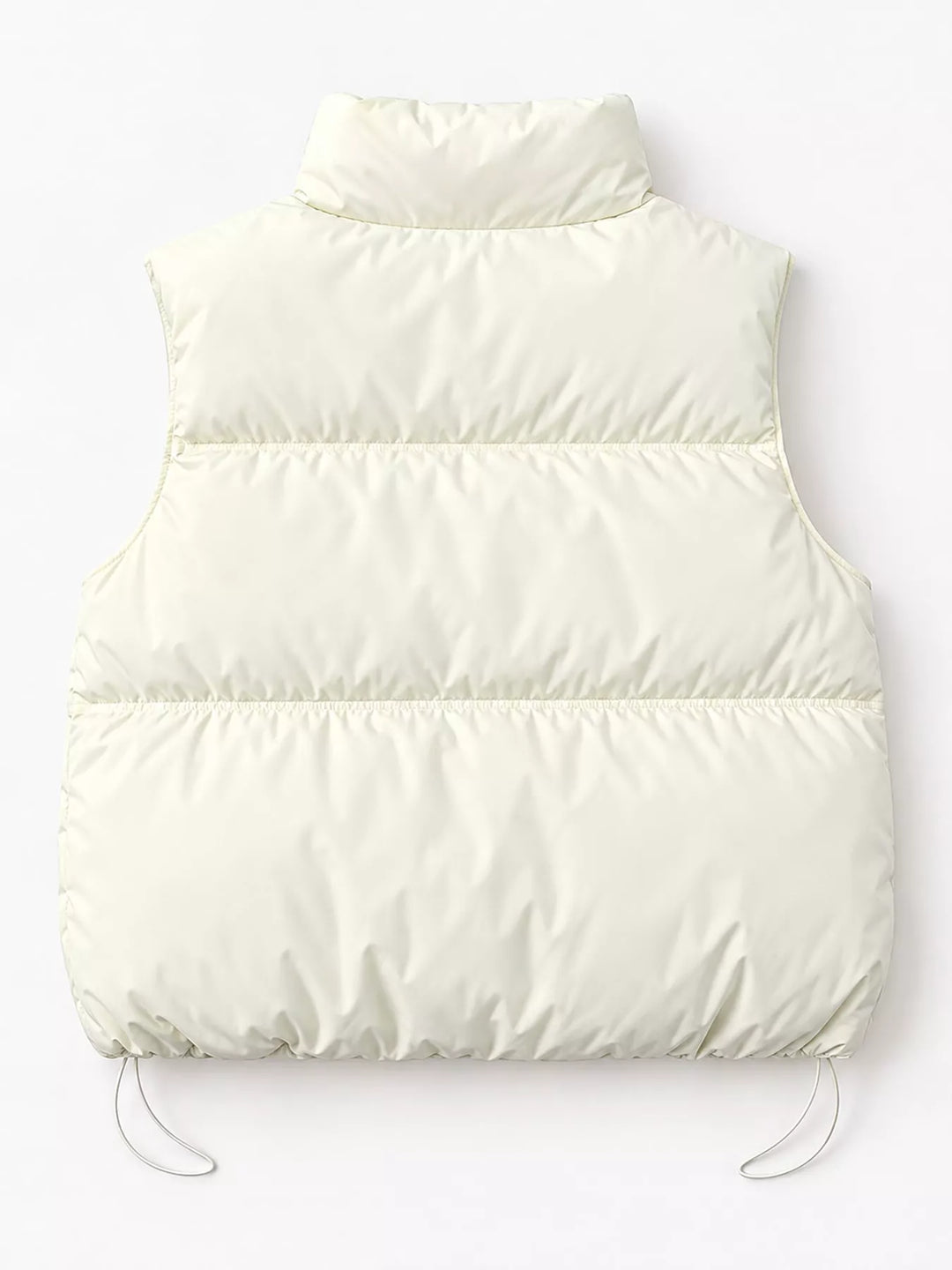 Cropped quilted stand collar drawstring hem in white, back view