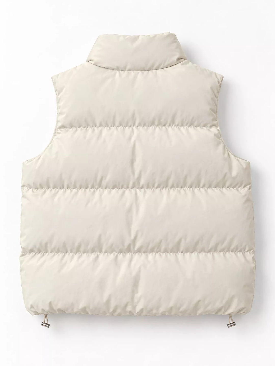 Quilted stand collar zip front in off-white, back view