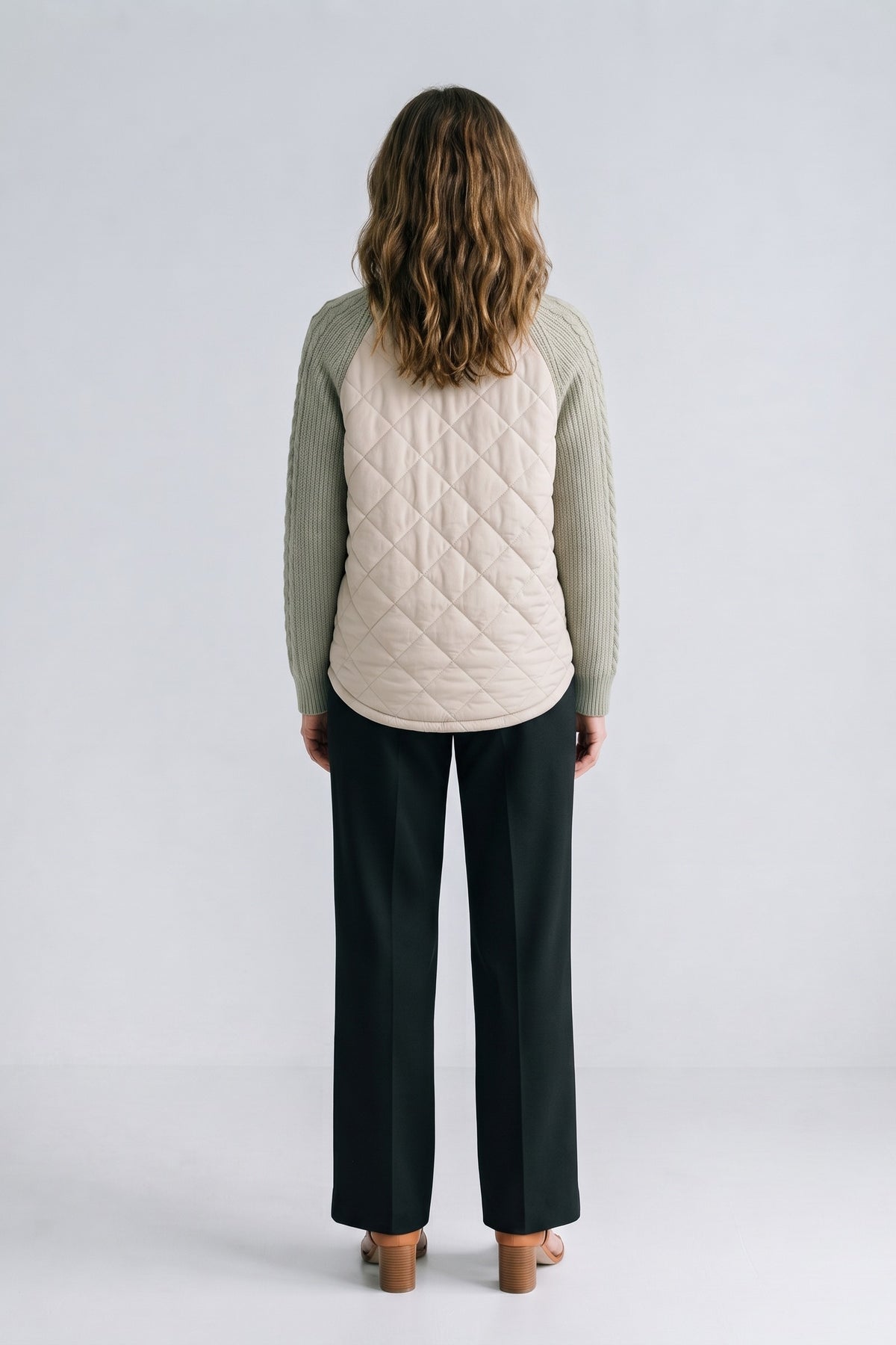 Women's Quilted Casual Jacket | Zip Front — Khaki — back view — on model