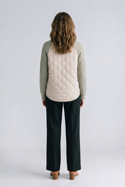 Women's Quilted Casual Jacket | Zip Front — Khaki — back view — on model