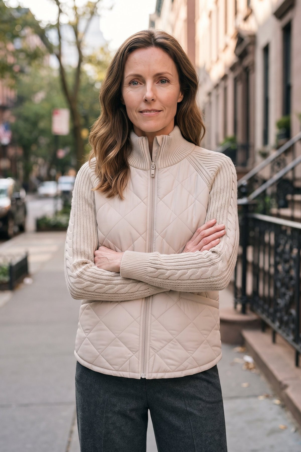 Women's Quilted Casual Jacket | Zip Front — Khaki — lifestyle — on model
