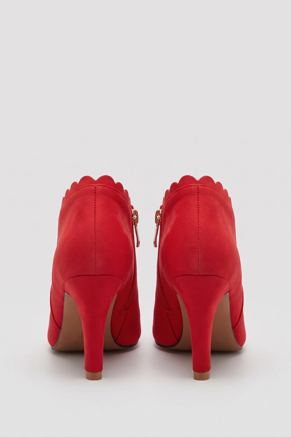 Women's Scalloped Ankle Boots | Zip Side — Red — shoe_back — on model