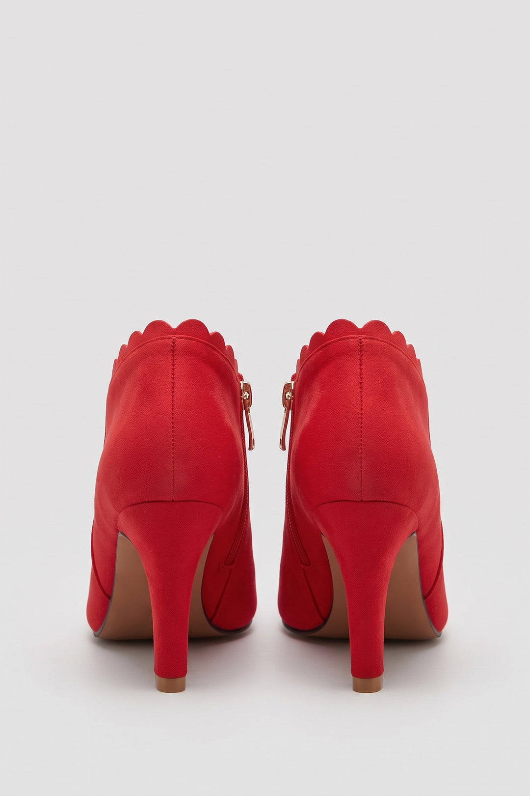 Women's Scalloped Ankle Boots | Zip Side — Red — shoe_back — on model