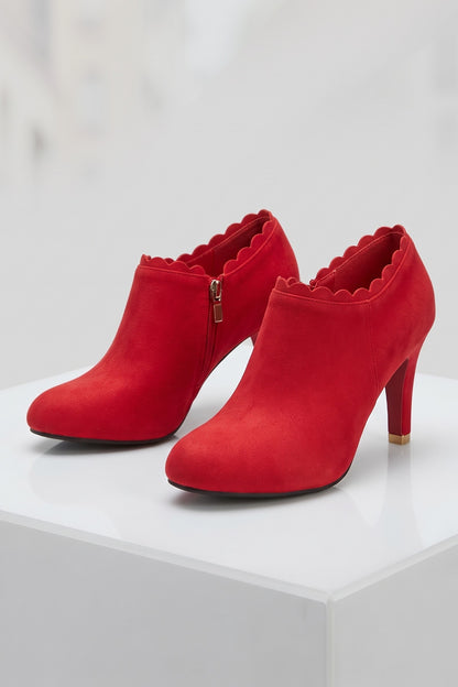 Women's Scalloped Ankle Boots | Zip Side — Red — shoe_main — on model