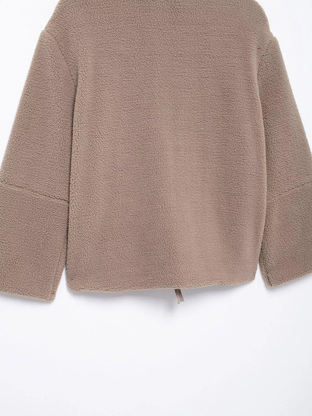 Stand collar full zip drawcord hem in khaki, back view
