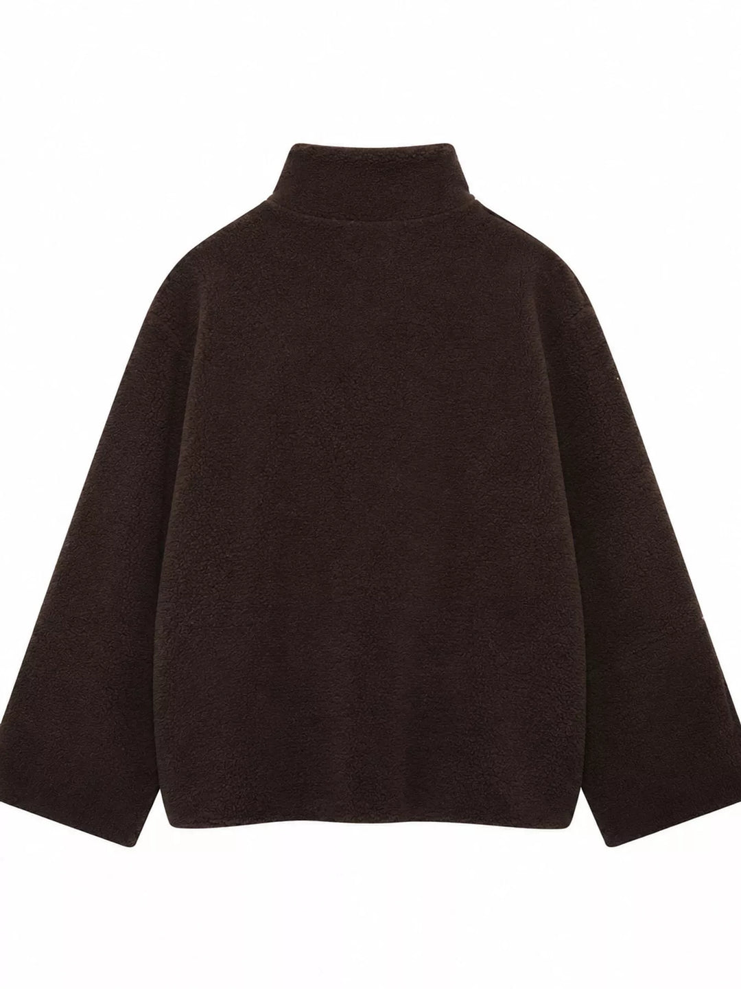 Stand collar full zip drawcord hem in reddish brown, back view