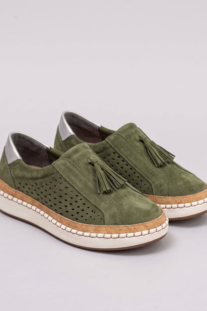 Women's Slip-On Sneaker | Tassel Detail — Green — shoe_main — on model