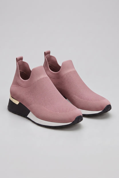 Women's Slip-On Sneakers | Metallic Heel — Dusty Pink — shoe_main — on model