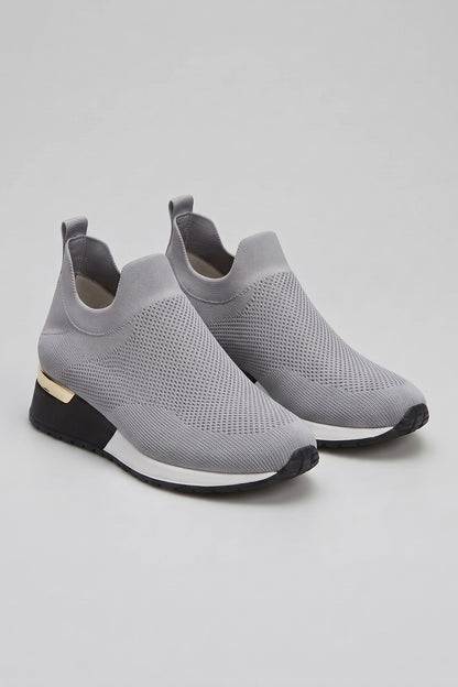 Women's Slip-On Sneakers | Metallic Heel — Light Grey — shoe_main — on model