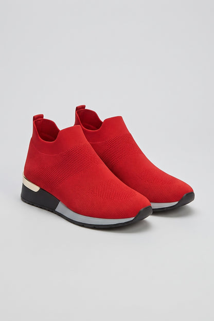 Women's Slip-On Sneakers | Metallic Heel — Red — shoe_main — on model