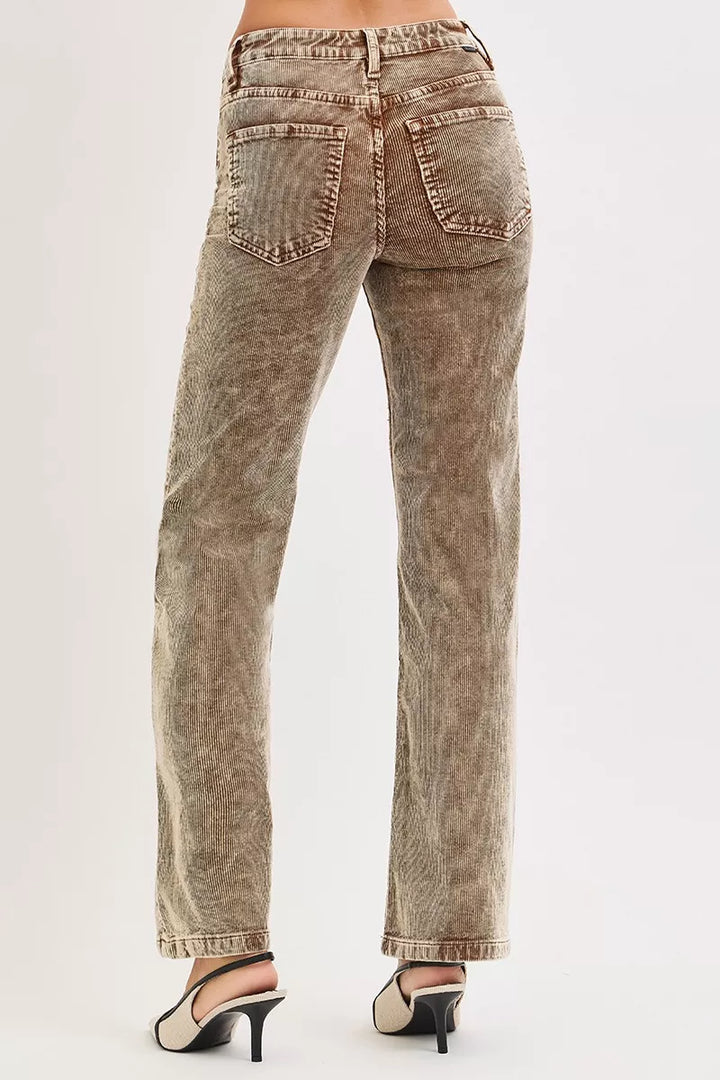 Back view of mocha acid wash pants with back pockets