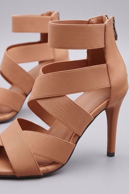 Women's Strappy Heeled Sandals | Open Toe — Nude — shoe_detail — on model