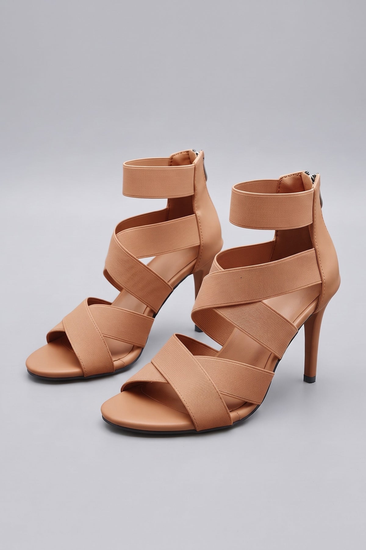 Women's Strappy Heeled Sandals | Open Toe — Nude — shoe_main — on model