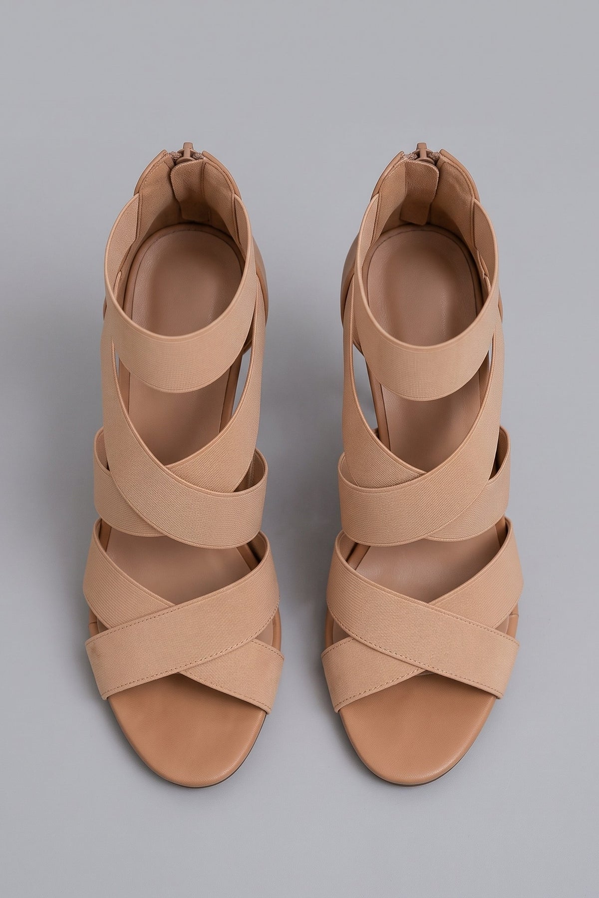 Women's Strappy Heeled Sandals | Open Toe — Nude — shoe_top — on model