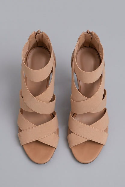 Women's Strappy Heeled Sandals | Open Toe — Nude — shoe_top — on model