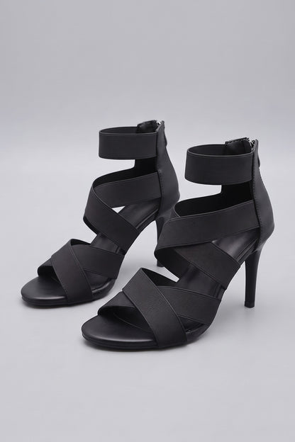 Women's Strappy Heeled Sandals | Open Toe — Onyx Black — shoe_main — on model