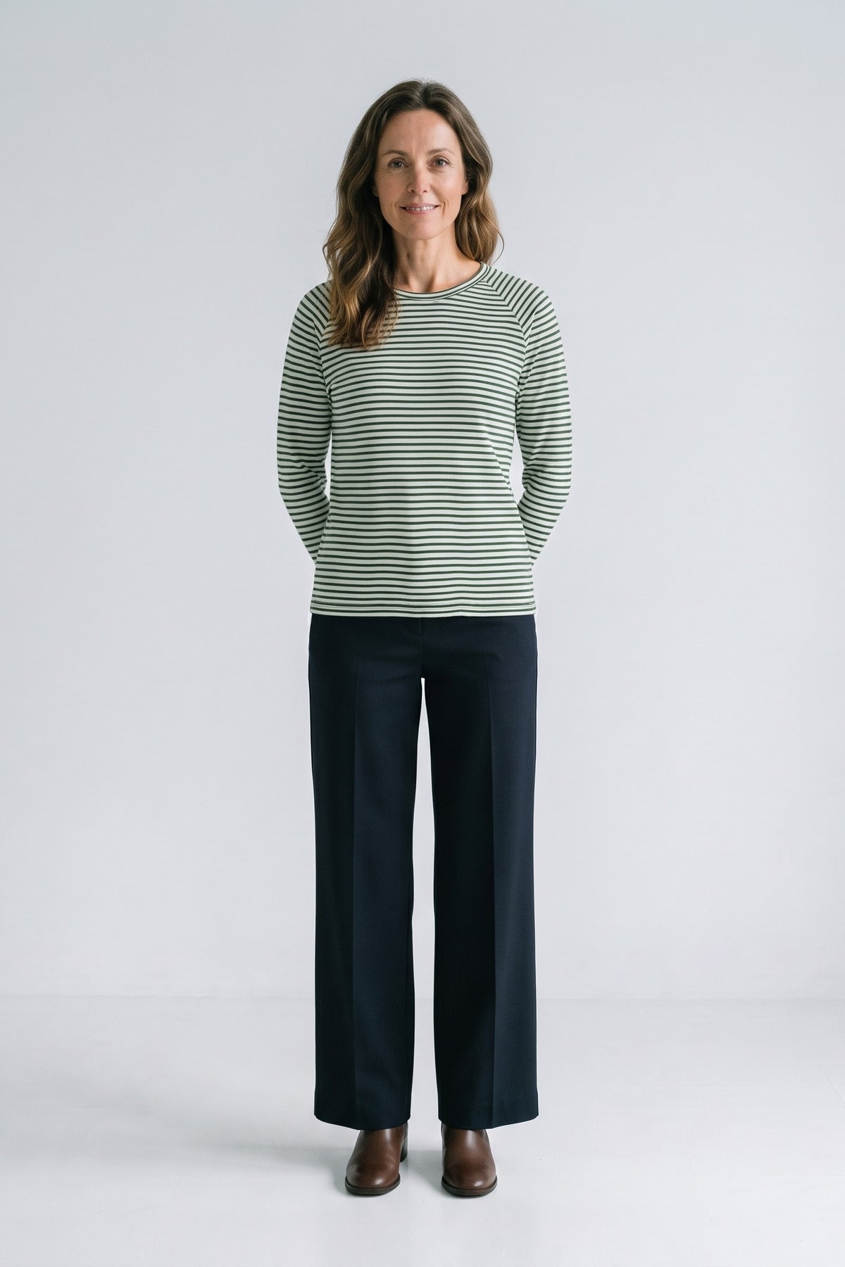 Women's Striped Shirt | Long-Sleeve — Green — front view — on model
