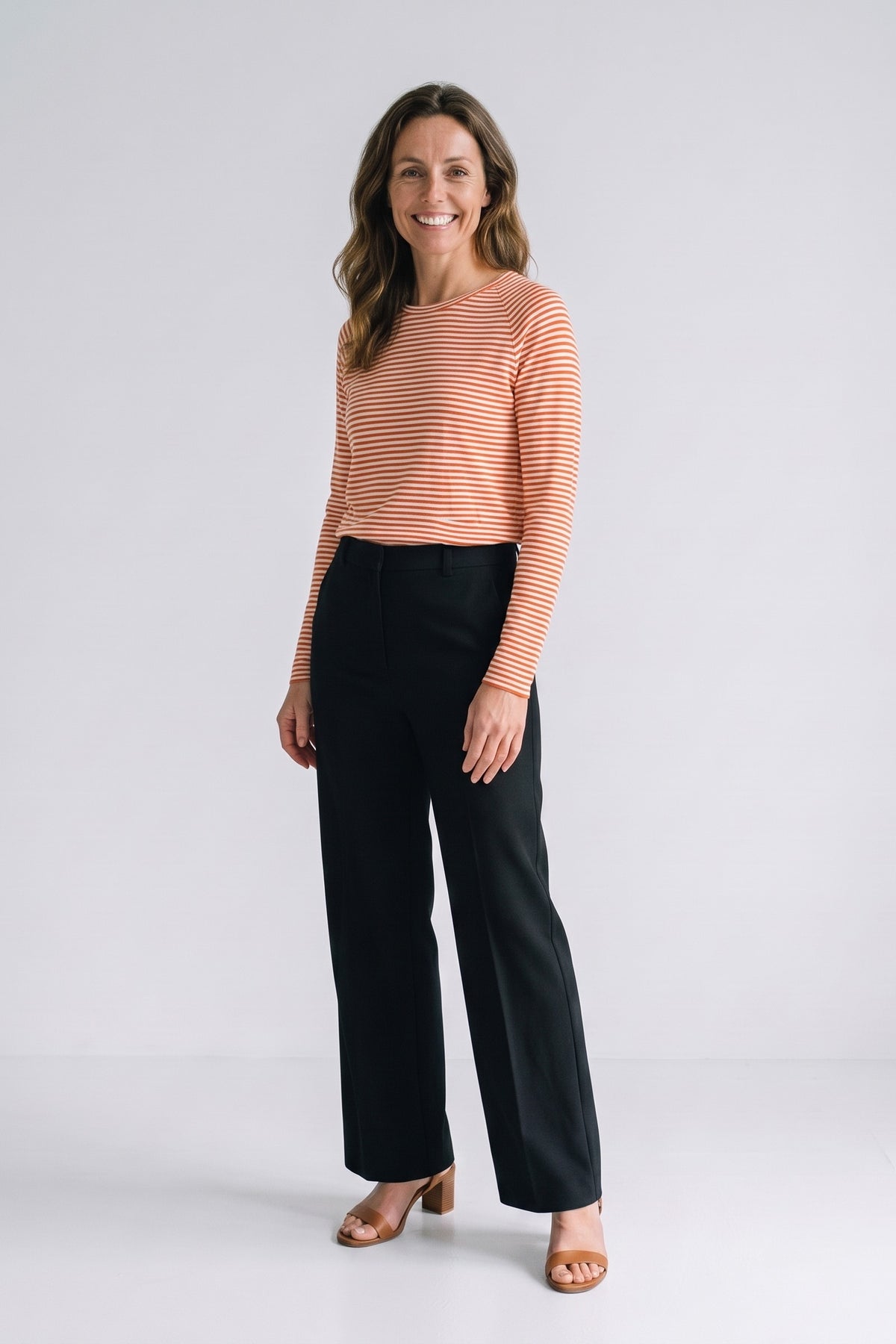 Women's Striped Shirt | Long-Sleeve — Red — front view — on model