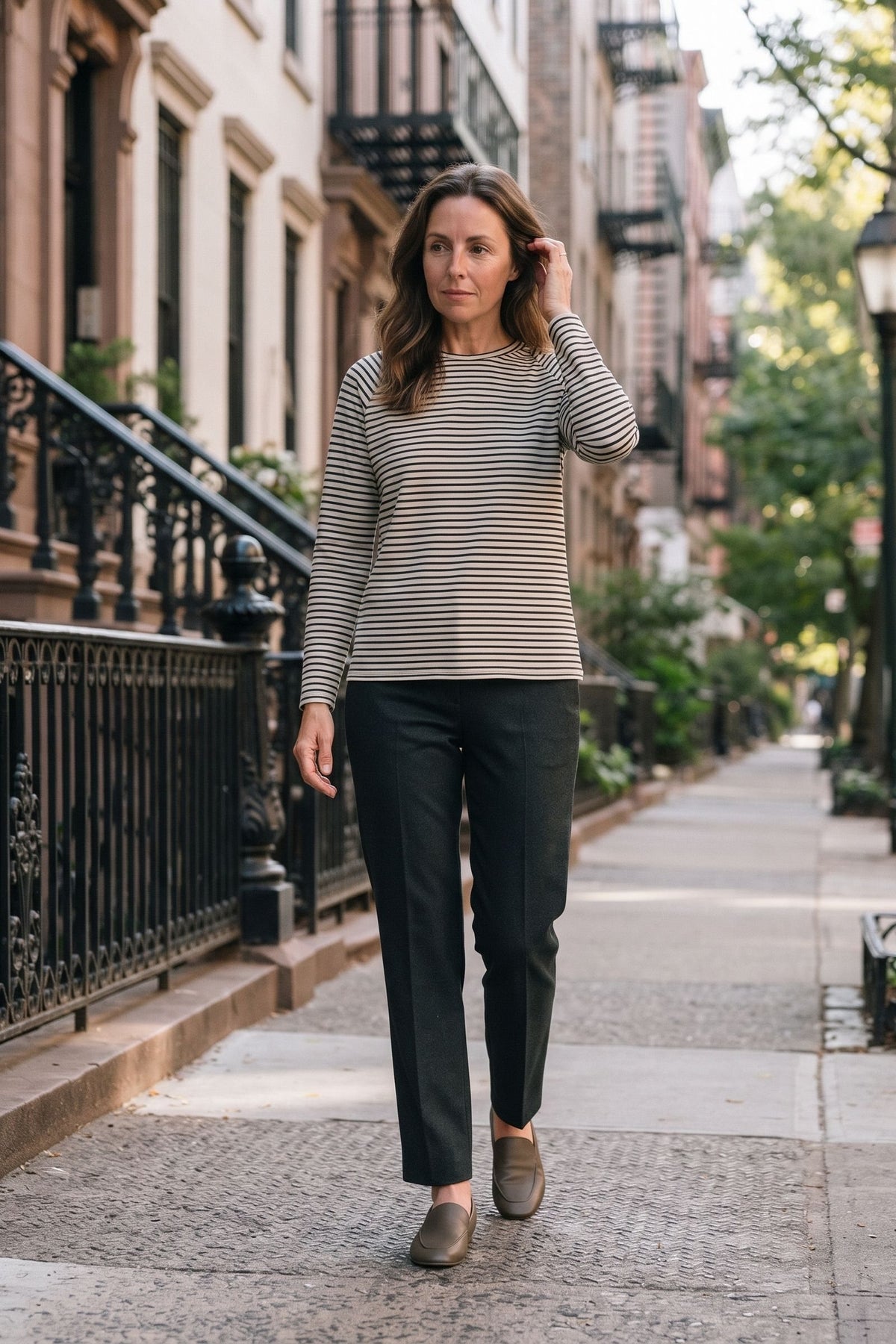Women's Striped Shirt | Long-Sleeve — White — lifestyle — on model
