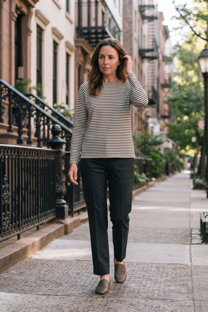 Women's Striped Shirt | Long-Sleeve — White — lifestyle — on model