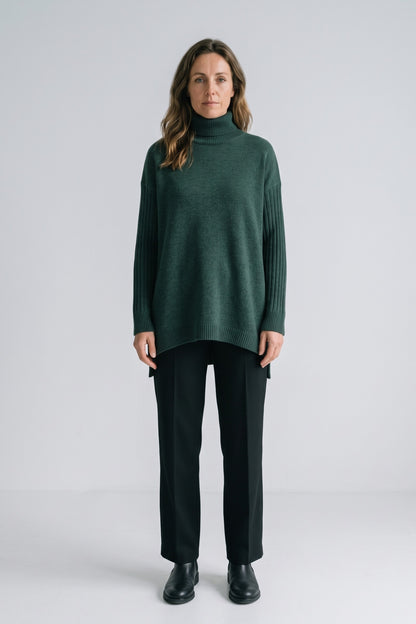 Women's Turtleneck Sweater | High-Low Hem — Green — front view — on model