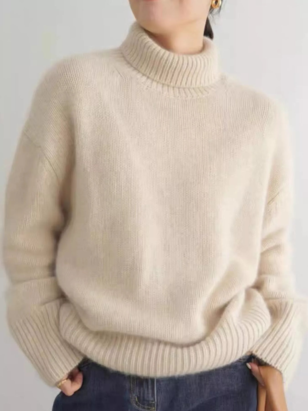 Oversized thermal dropped shoulder in apricot, front view 2