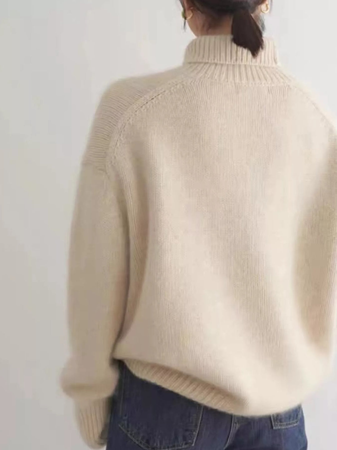 Oversized thermal dropped shoulder in apricot, styled on model 2