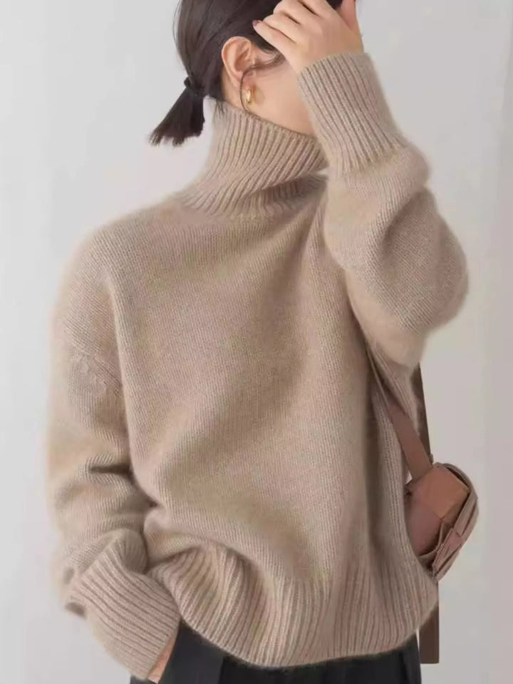 Oversized thermal dropped shoulder in camel, styled on model