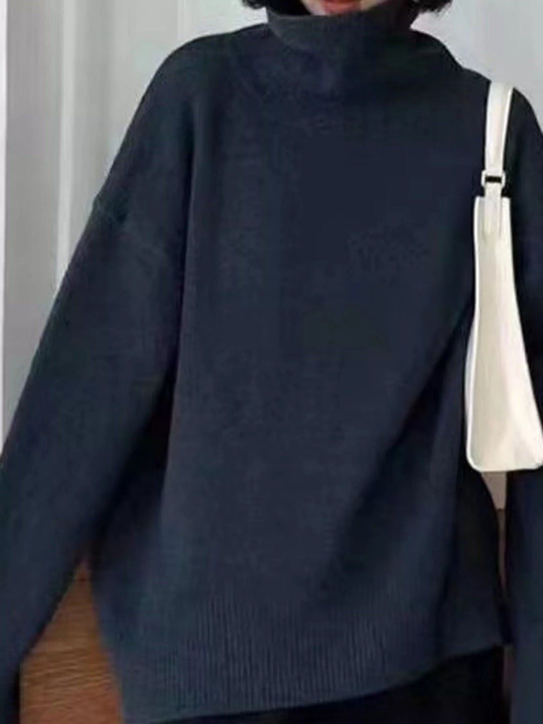 Oversized thermal dropped shoulder in navy, styled on model