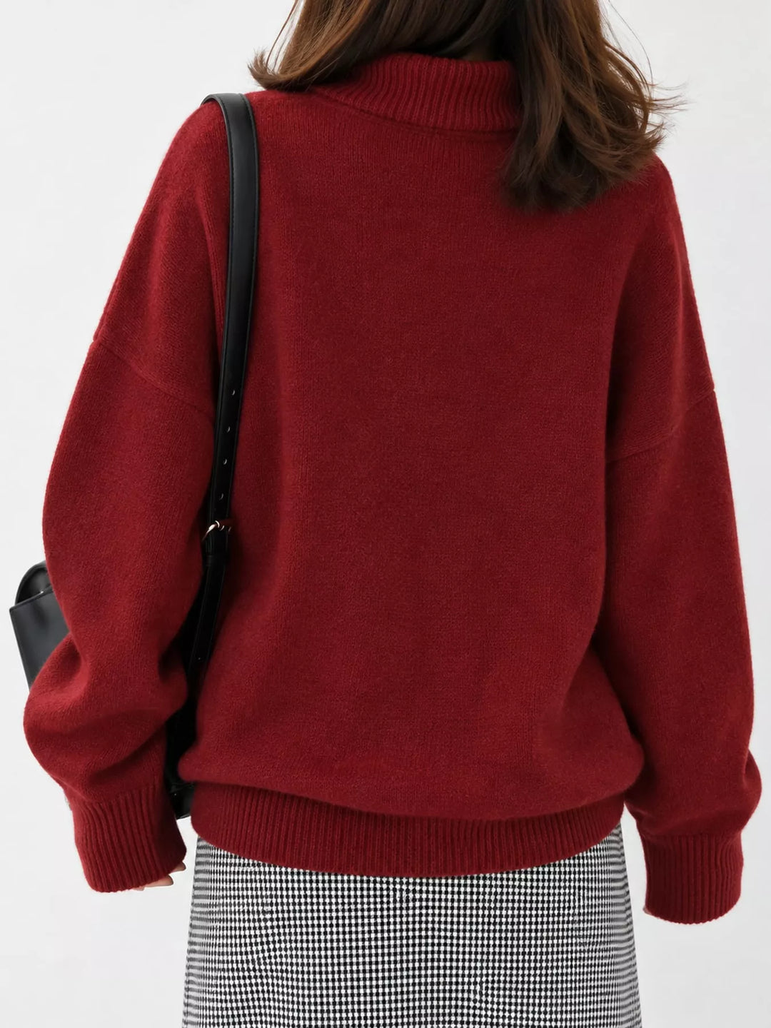 Oversized thermal dropped shoulder in red, back view