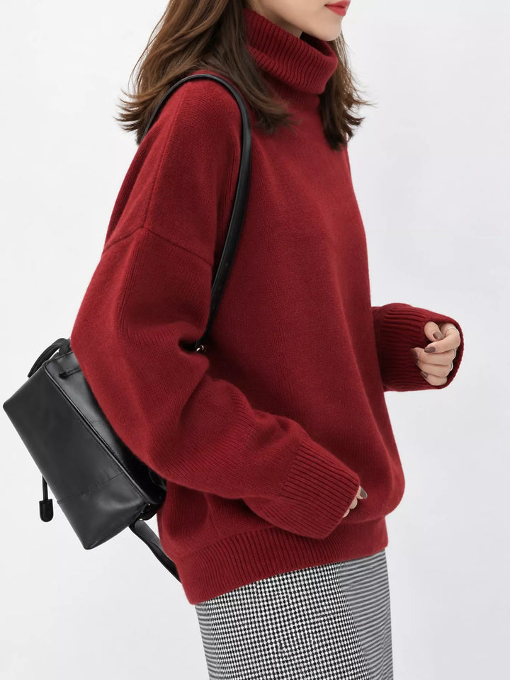 Oversized thermal dropped shoulder in red, front view