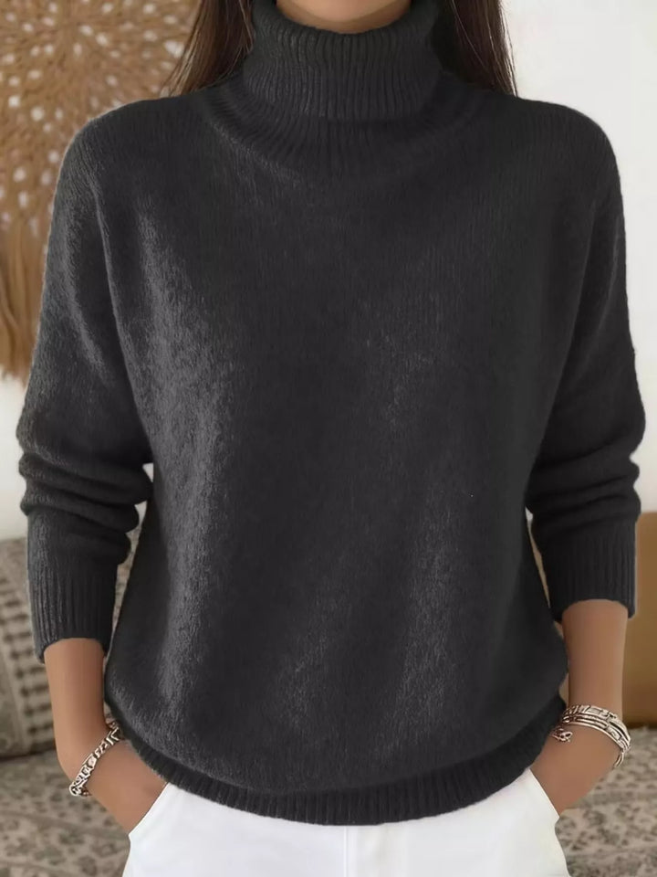 Soft fuzzy look long sleeve ribbed in black, front view