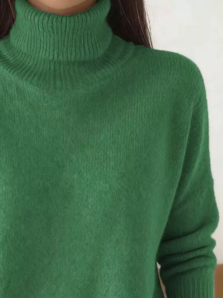 Soft fuzzy look long sleeve ribbed in green, close-up detail