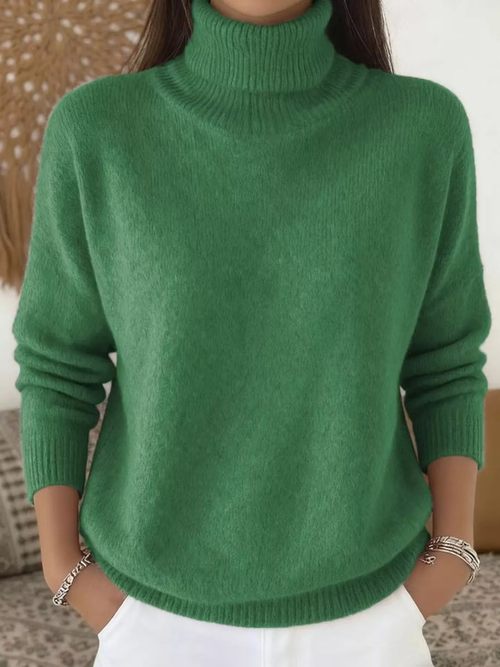Soft fuzzy look long sleeve ribbed in green, front view
