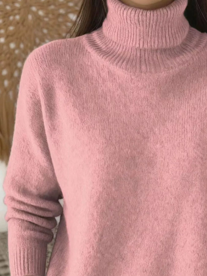 Soft fuzzy look long sleeve ribbed in pink, close-up detail