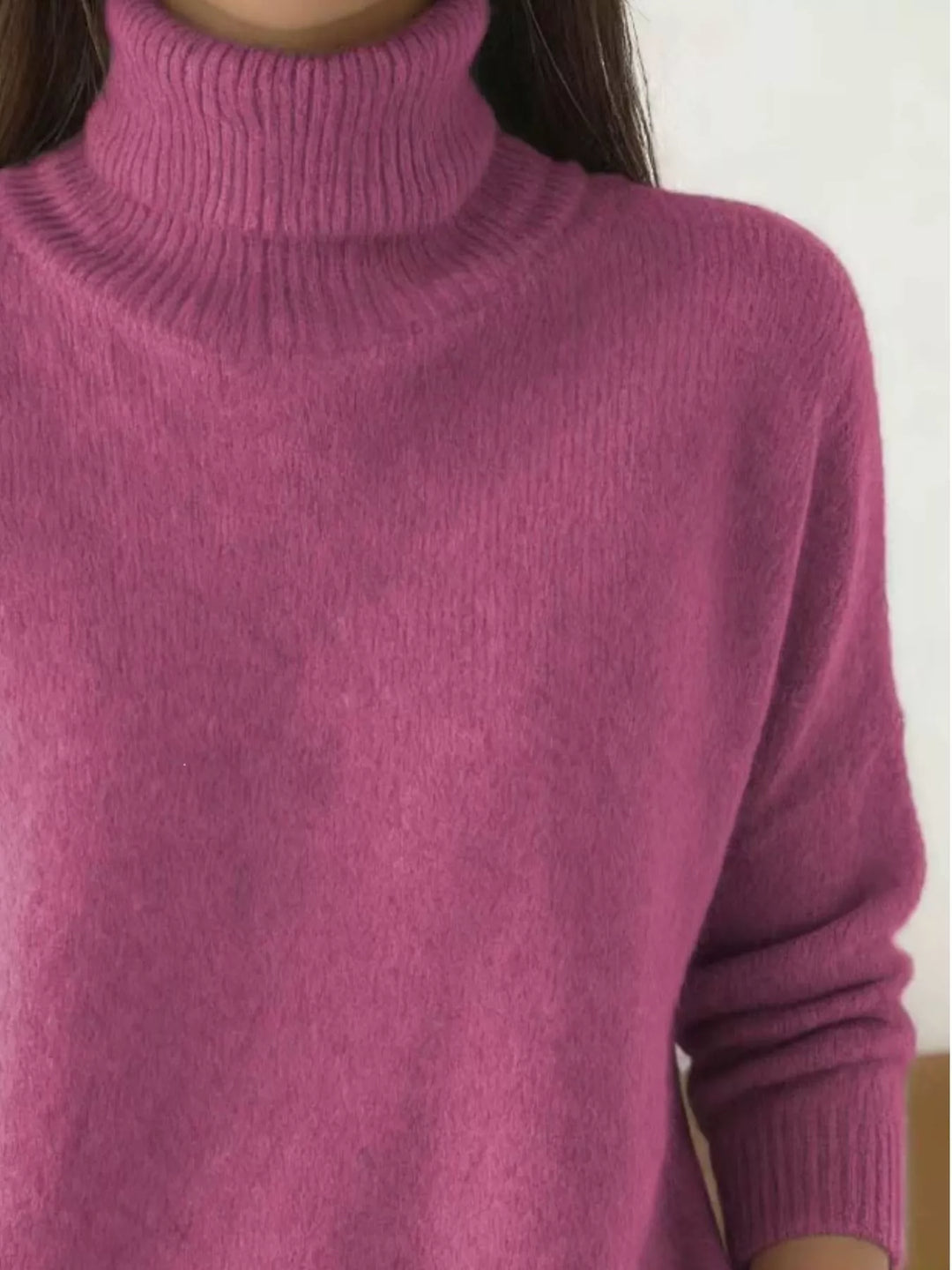 Soft fuzzy look long sleeve ribbed in purple, close-up detail