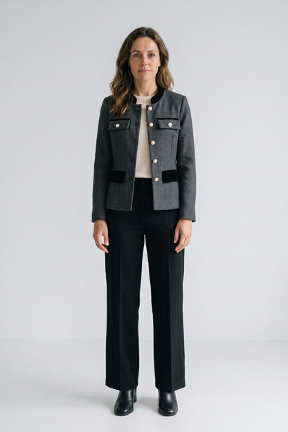 Women's Tweed Jacket | Contrast Trim — Black — front view — on model