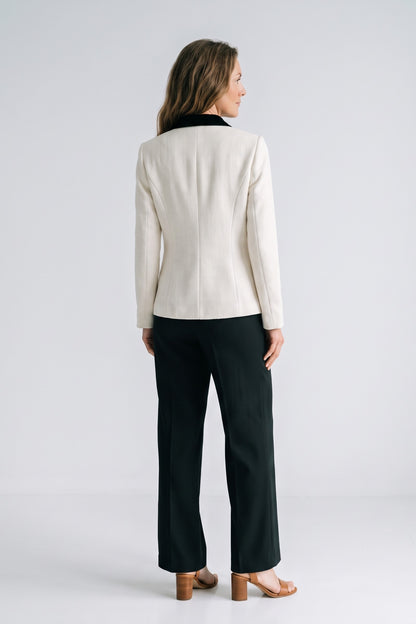 Women's Tweed Jacket | Contrast Trim — White — back view — on model