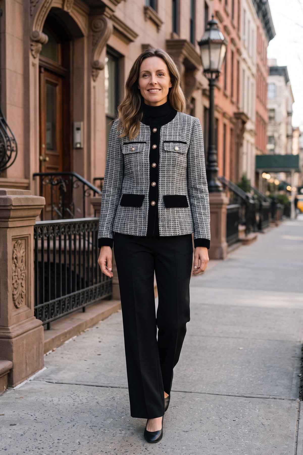 Women's Tweed Jacket | Contrast Trim — White — lifestyle — on model