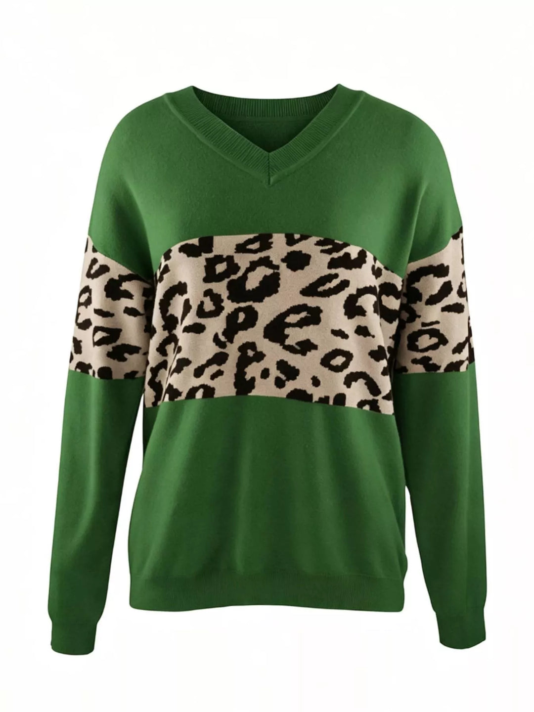 Leopard print panel colorblock design in green, flat lay