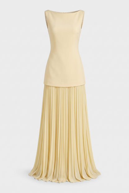 Women's Wedding Guest Two Piece Skirt Set | Pleated Maxi and Top — Butter Yellow — packshot