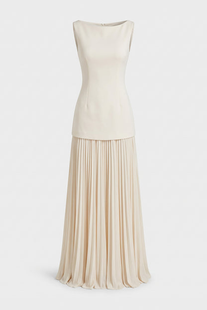 Women's Wedding Guest Two Piece Skirt Set | Pleated Maxi and Top — Ivory — packshot