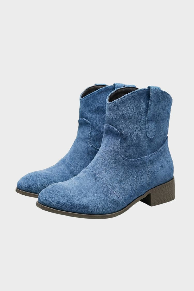 Women's blue western ankle boots with block heel