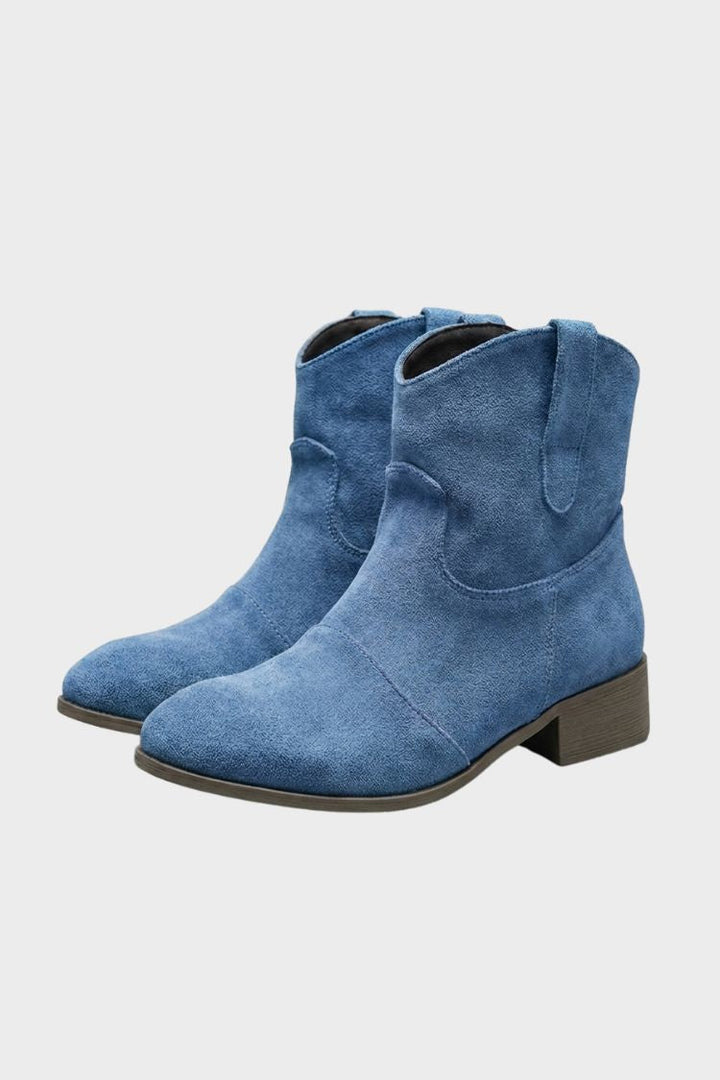 Women's blue western ankle boots with block heel
