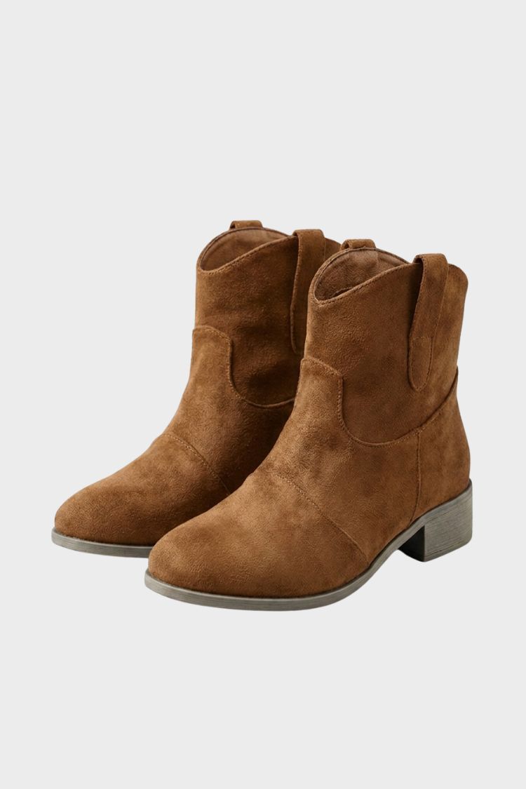 Women's brown cowgirl booties with western stitching