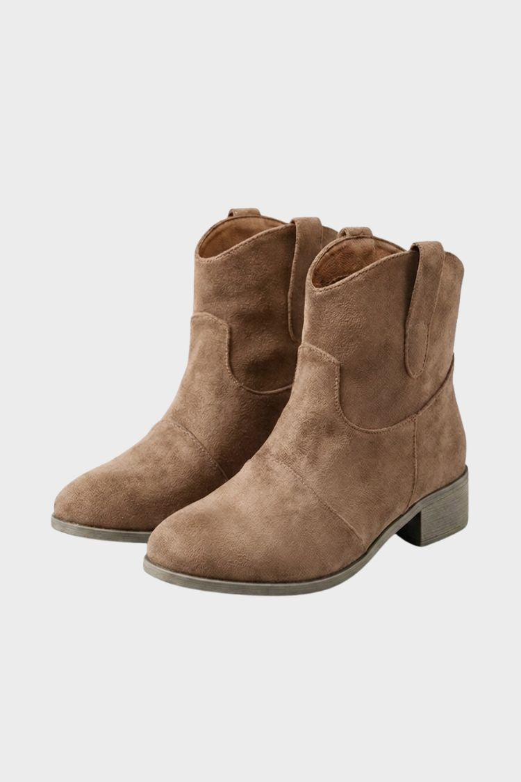 Women's light brown suede-look cowgirl booties