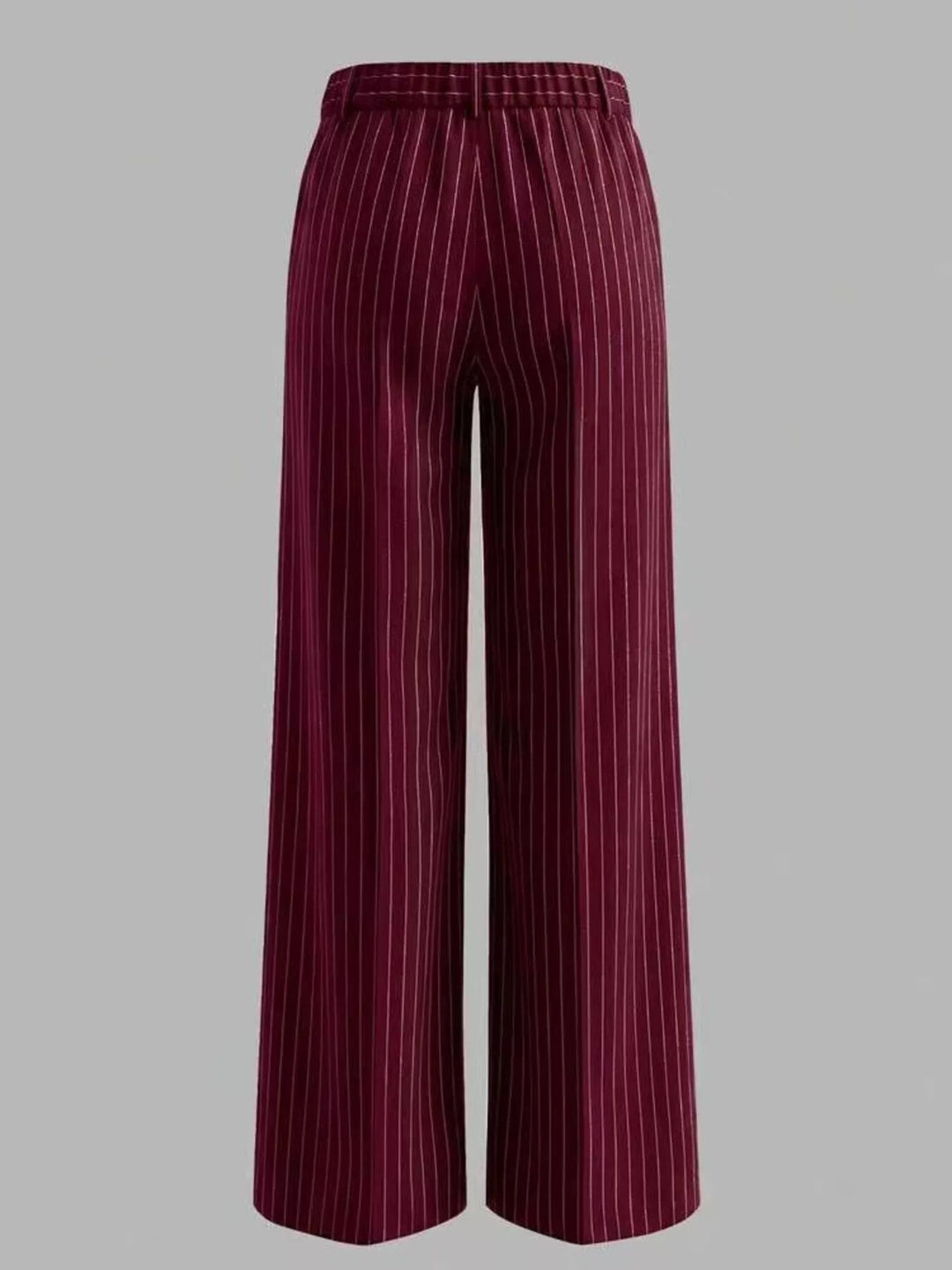 Pinstripe high waist pleated front in crimson, back view